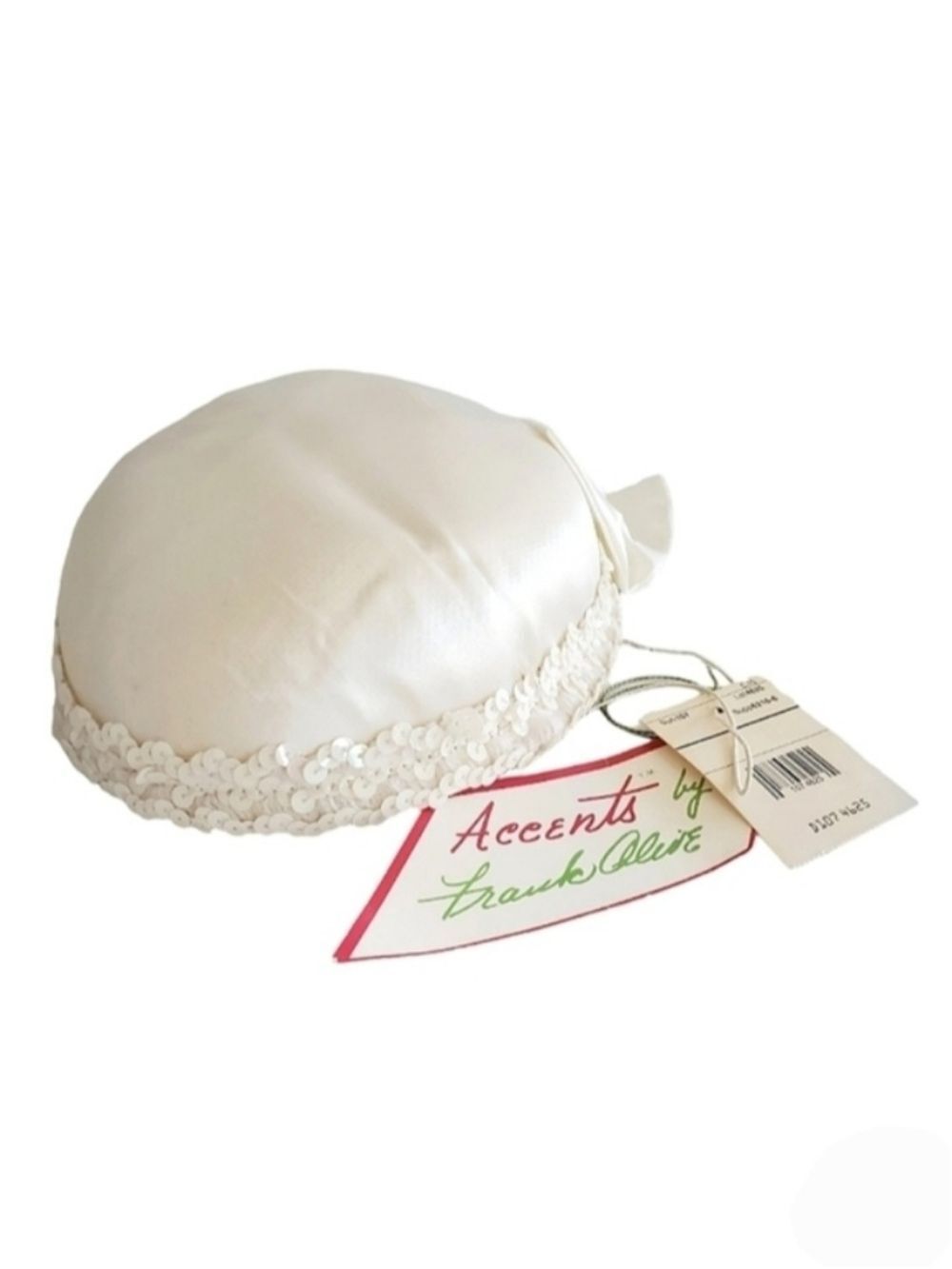 Accents by Frank Olive Sequin & Bow Hat Off White NWT Vintage 80s